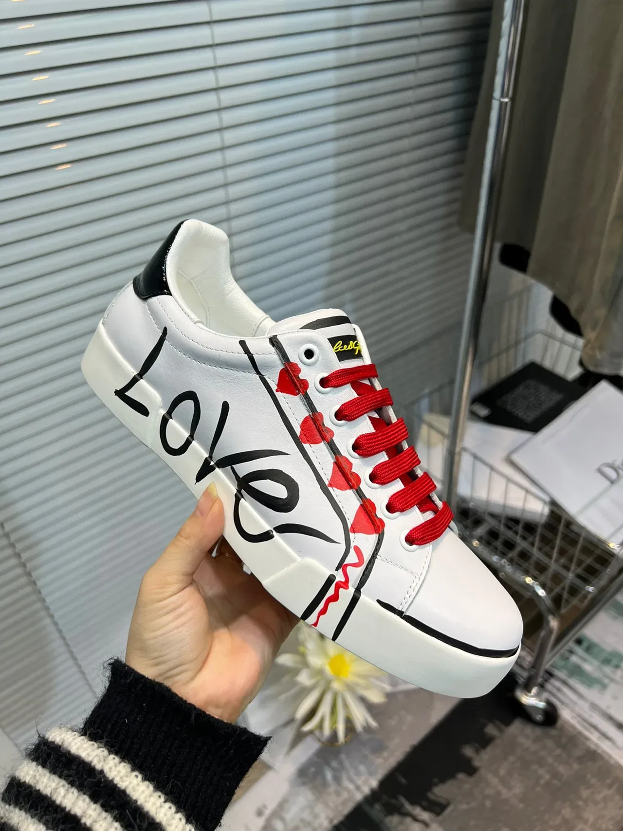 Dolce & Gabbana White Red Graphic-Print Leather Low-Top Sneakers 7