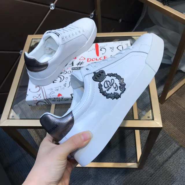 Dolce & Gabbana White Silver Leather Upper Low-Top Lifestyle Sneakers 5