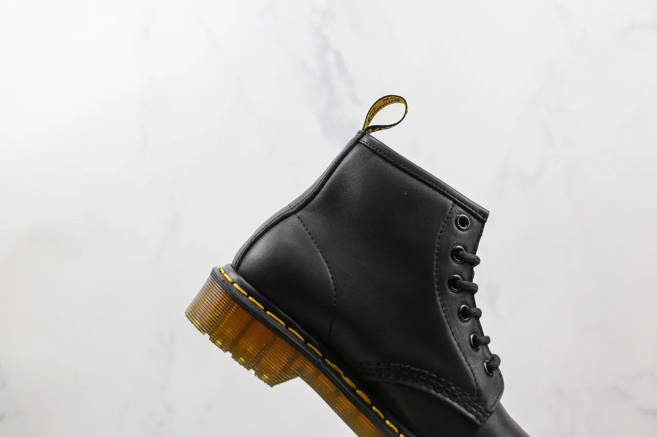 Dr. Martens 1460 Black Smooth Leather Yellow Stitch Martin Boots 6