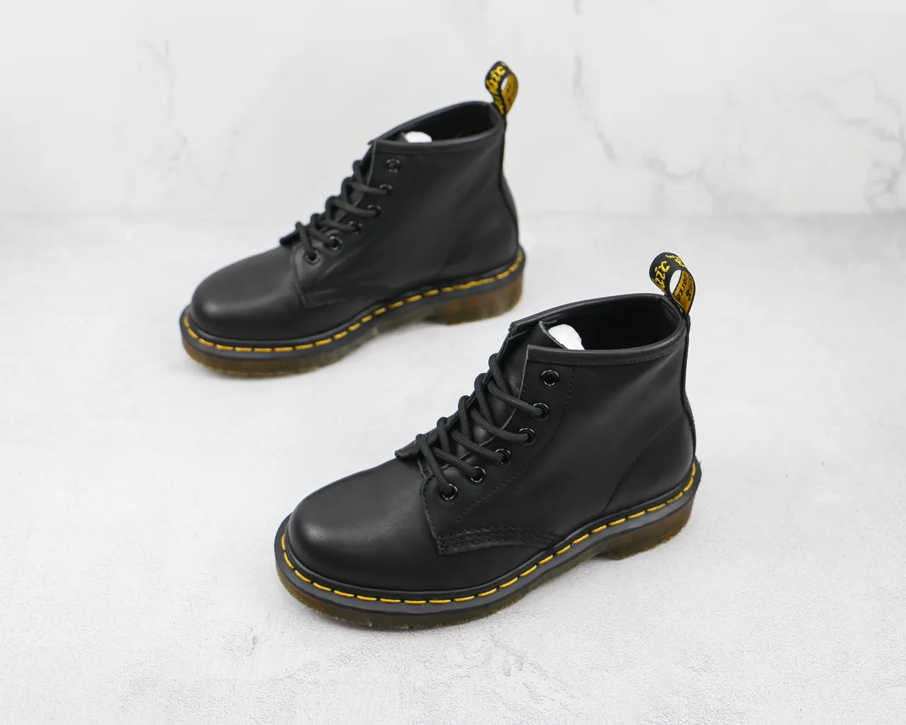 Dr. Martens 1460 Black Smooth Leather Yellow Stitch Martin Boots 7