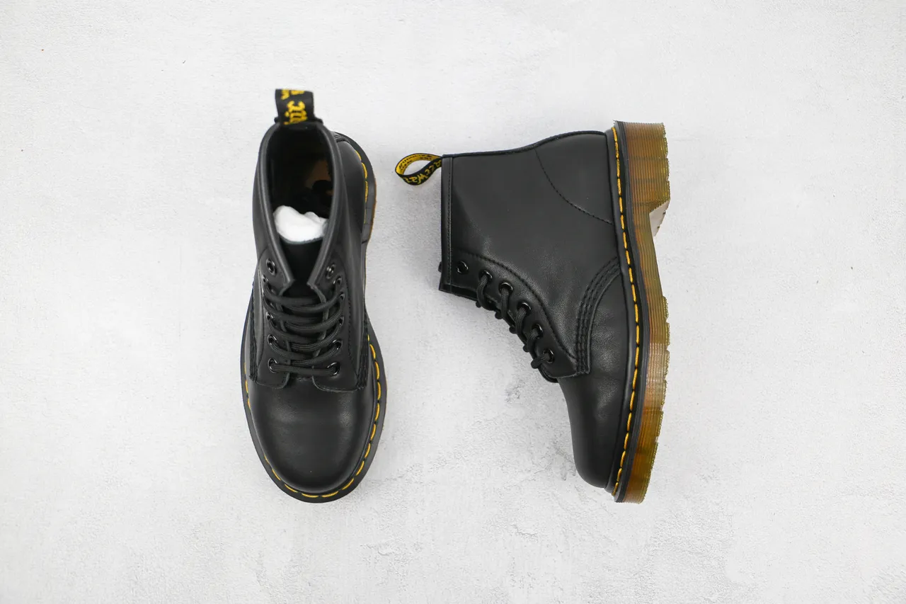 Dr. Martens 1460 Black Smooth Leather Yellow Stitch Martin Boots 8