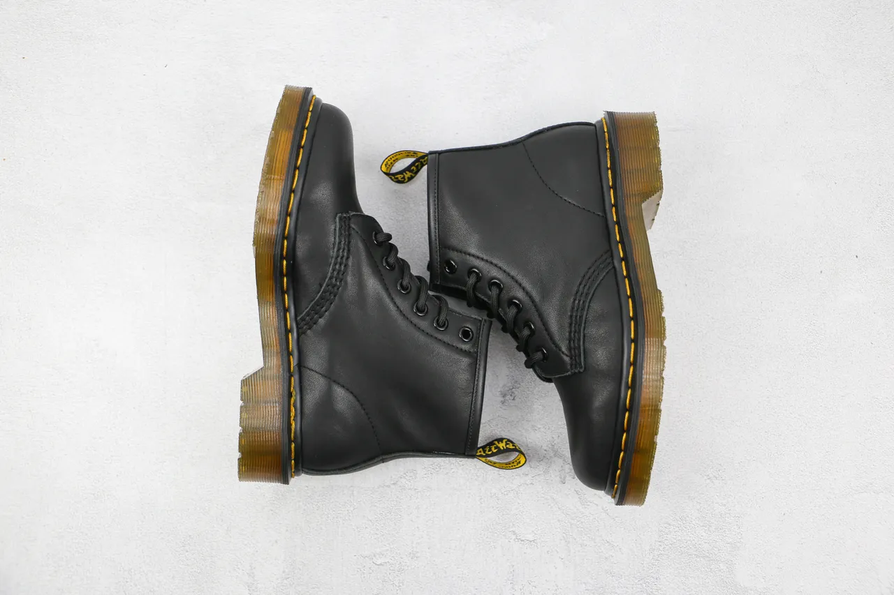 Dr. Martens 1460 Black Smooth Leather Yellow Stitch Martin Boots 9