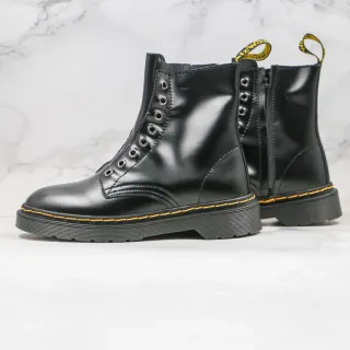 Dr. Martens 1460 Botas Martin de cuero negro liso con costura amarilla