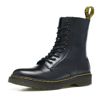 Dr. Martens 1460 Negro Cuero Suave Costura Amarilla Botas Martin