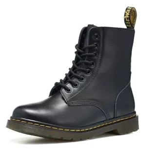 Dr. Martens 1460 Botas de cuero negro suave con costuras amarillas de estilo Martin