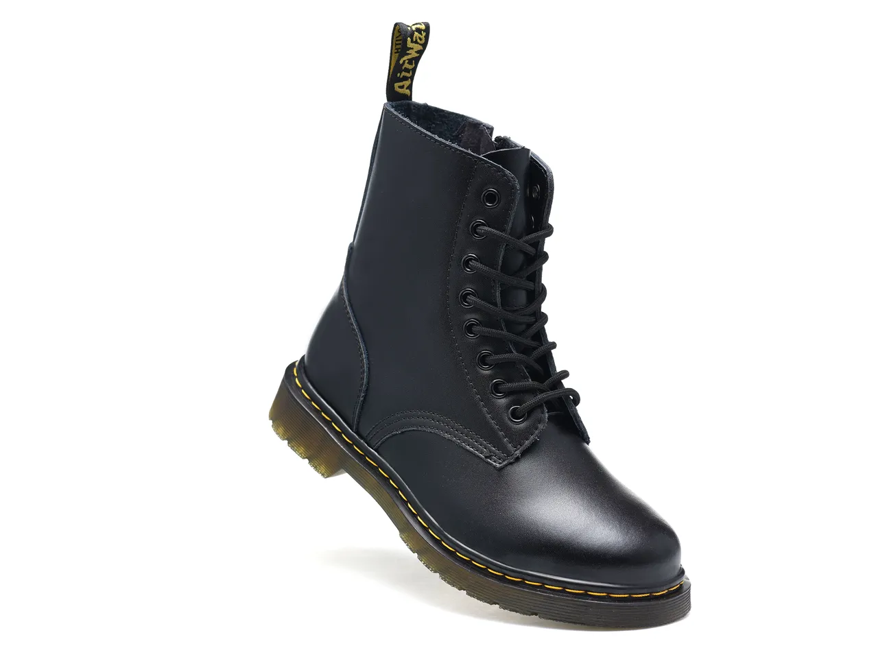 Dr. Martens 1460 Botas de couro preto macio com costuras amarelas estilo Martin 3