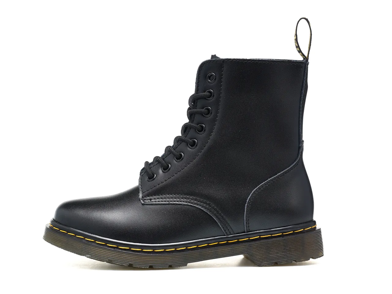 Dr. Martens 1460 Botas de couro preto macio com costuras amarelas estilo Martin 7
