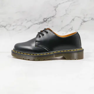 Dr. Martens 1461 Black Yellow Smooth Leather Three-Eyelet Derby Lacing Oxford Shoes