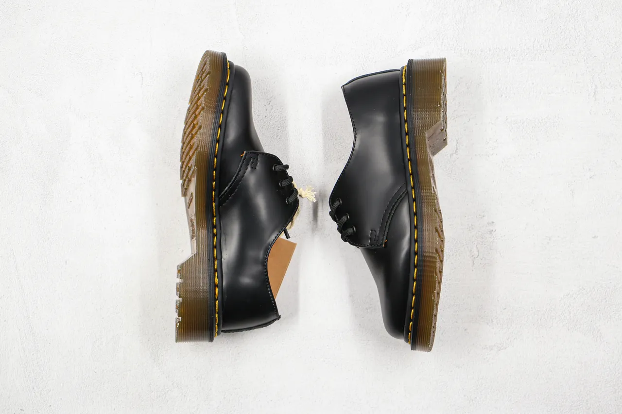 Dr. Martens 1461 Black Yellow Smooth Leather Three-Eyelet Derby Lacing Oxford Shoes 2