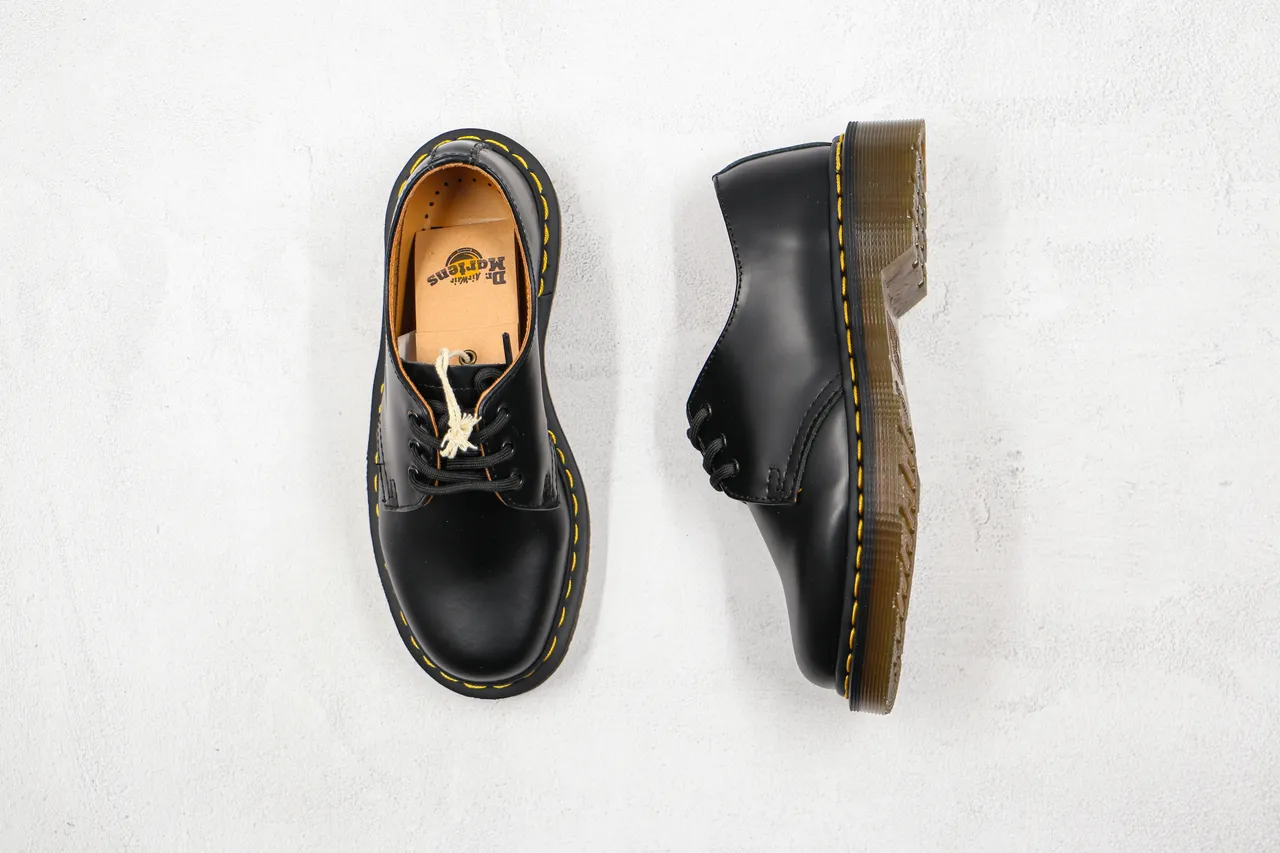Dr. Martens 1461 Black Yellow Smooth Leather Three-Eyelet Derby Lacing Oxford Shoes 3