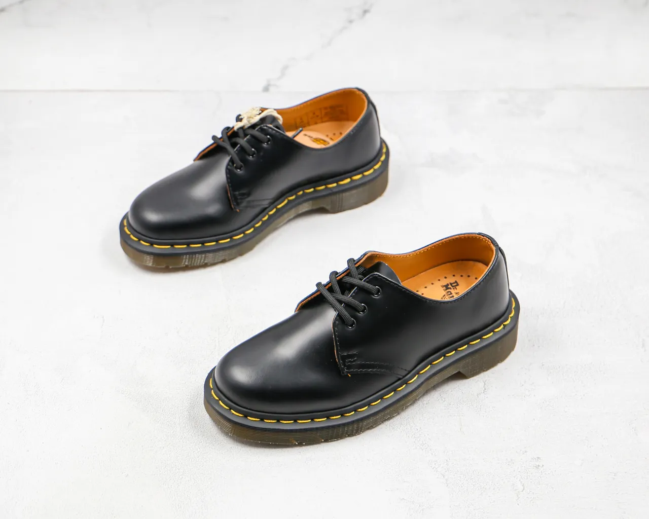 Dr. Martens 1461 Black Yellow Smooth Leather Three-Eyelet Derby Lacing Oxford Shoes 4