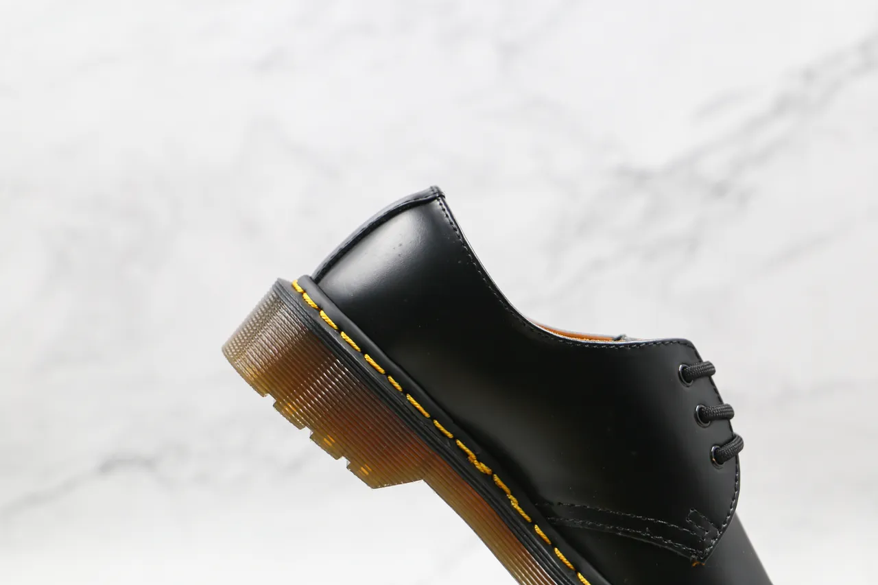 Dr. Martens 1461 Black Yellow Smooth Leather Three-Eyelet Derby Lacing Oxford Shoes 5