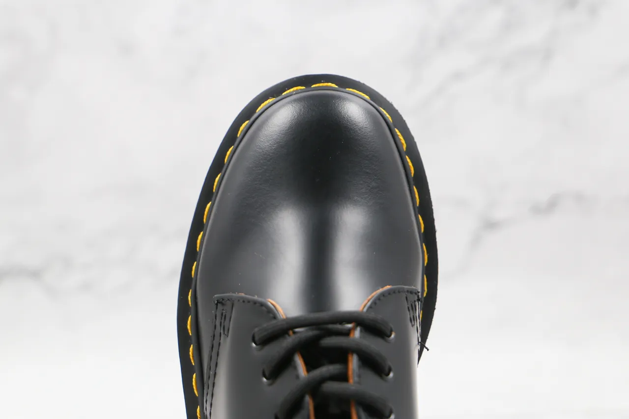 Dr. Martens 1461 Black Yellow Smooth Leather Three-Eyelet Derby Lacing Oxford Shoes 6