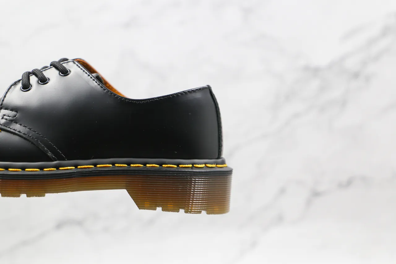 Dr. Martens 1461 Black Yellow Smooth Leather Three-Eyelet Derby Lacing Oxford Shoes 7