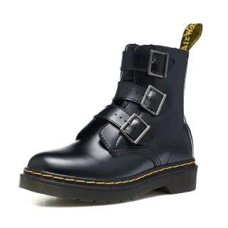 Dr. Martens Correa de tres hebillas cuero negro botín Martin