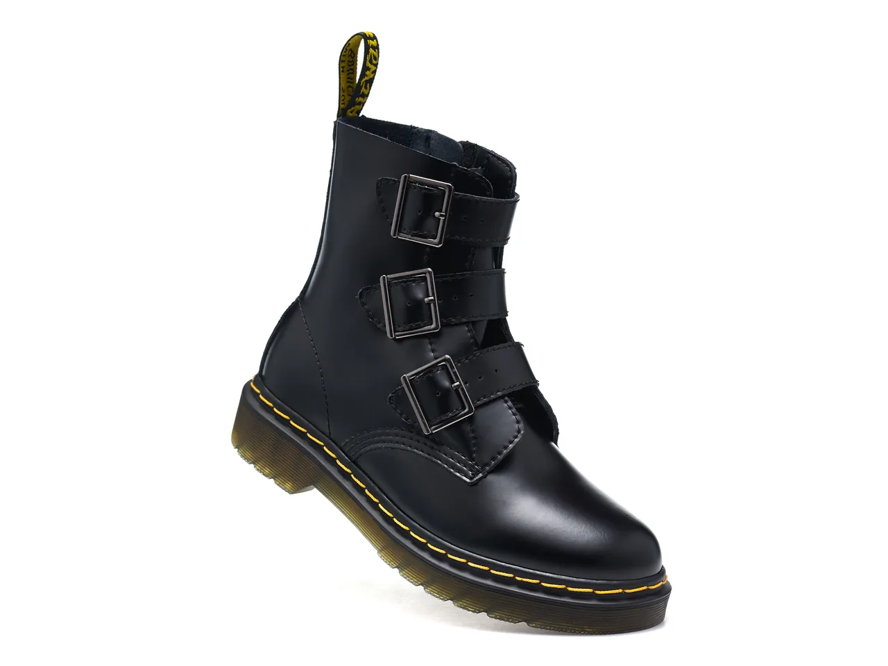 Dr. Martens Correa de tres hebillas cuero negro botín Martin 3