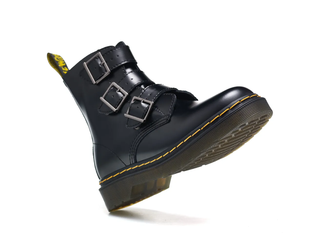 Dr. Martens Correa de tres hebillas cuero negro botín Martin 4