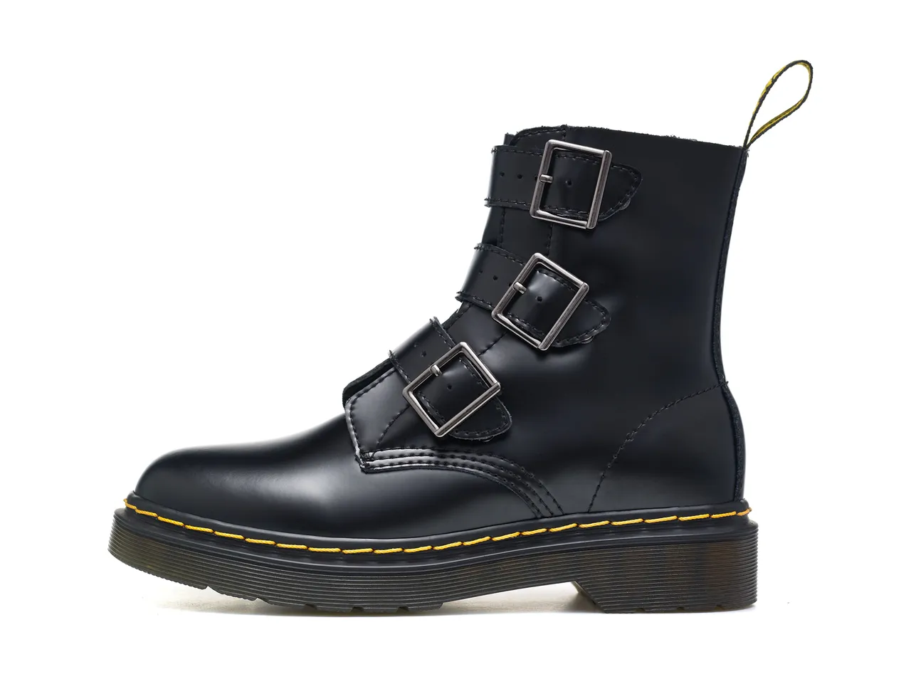 Dr. Martens Correa de tres hebillas cuero negro botín Martin 7