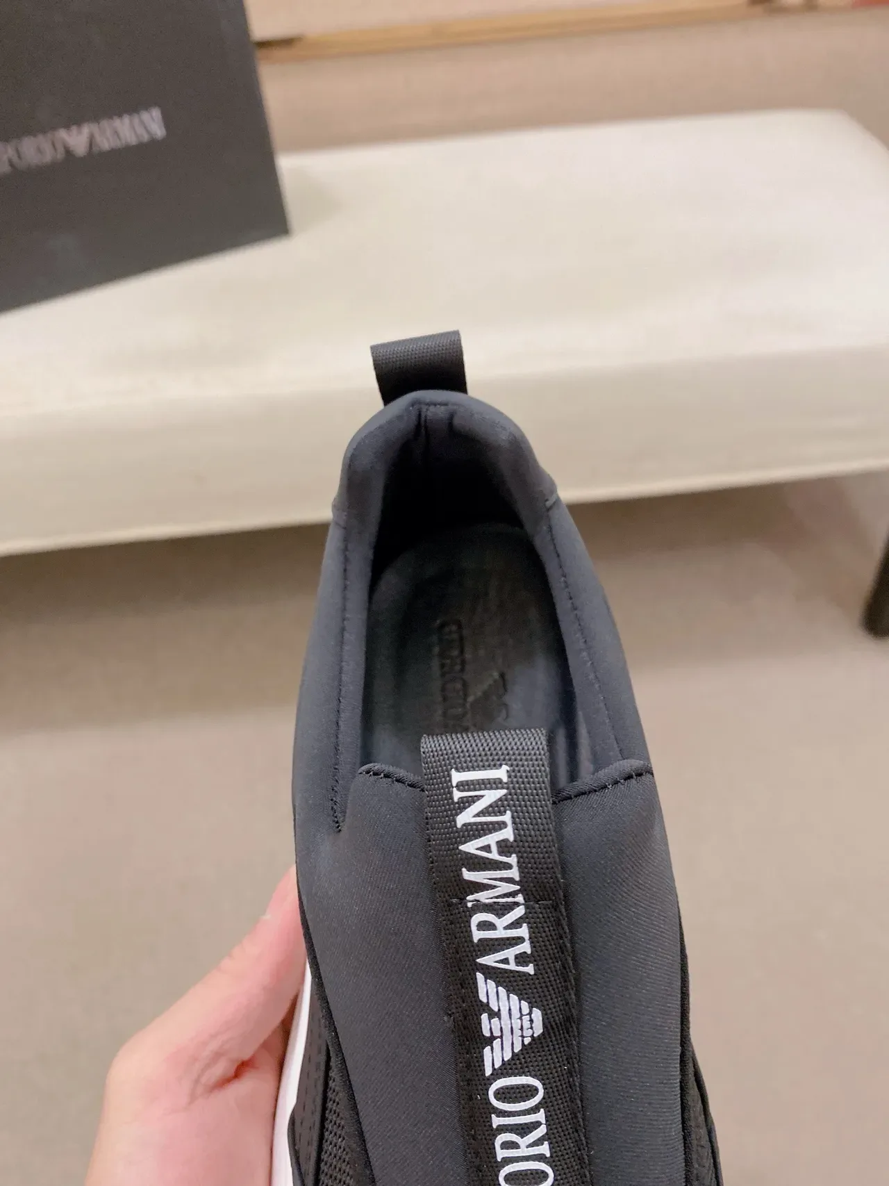 Emporio Armani A|X أسود أبيض سلايب أون شبكي-و-نيوبرين علوي أحذية نمط حياة 4