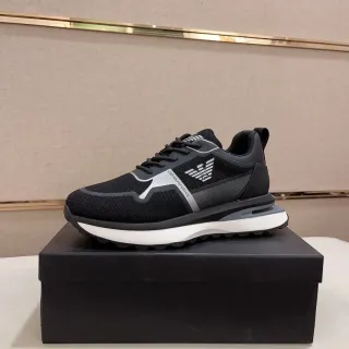 Emporio Armani Sneakers lifestyle noirs et argentés avec logo d'aigle