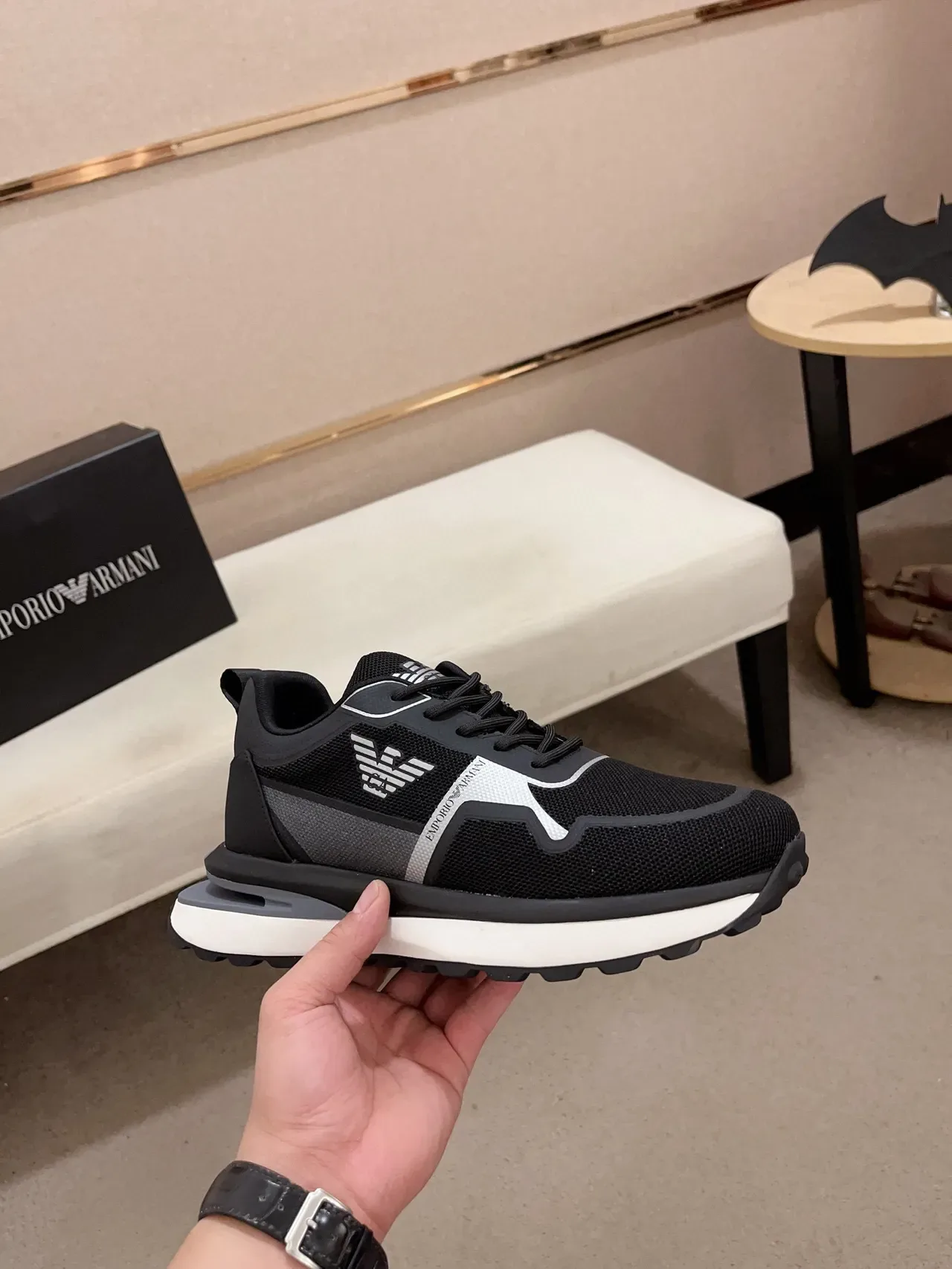 Emporio Armani Sneakers lifestyle noirs et argentés avec logo d'aigle 4
