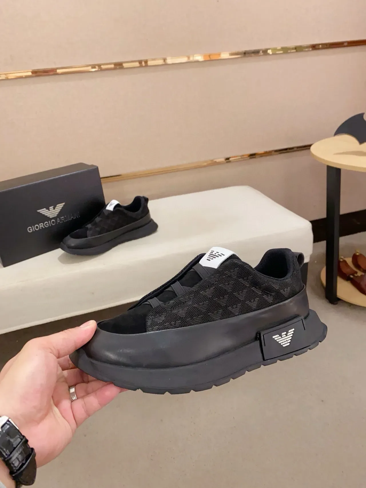 Emporio Armani أحذية رياضية سوداء أحادية اللون نمط حياة slip-on 4