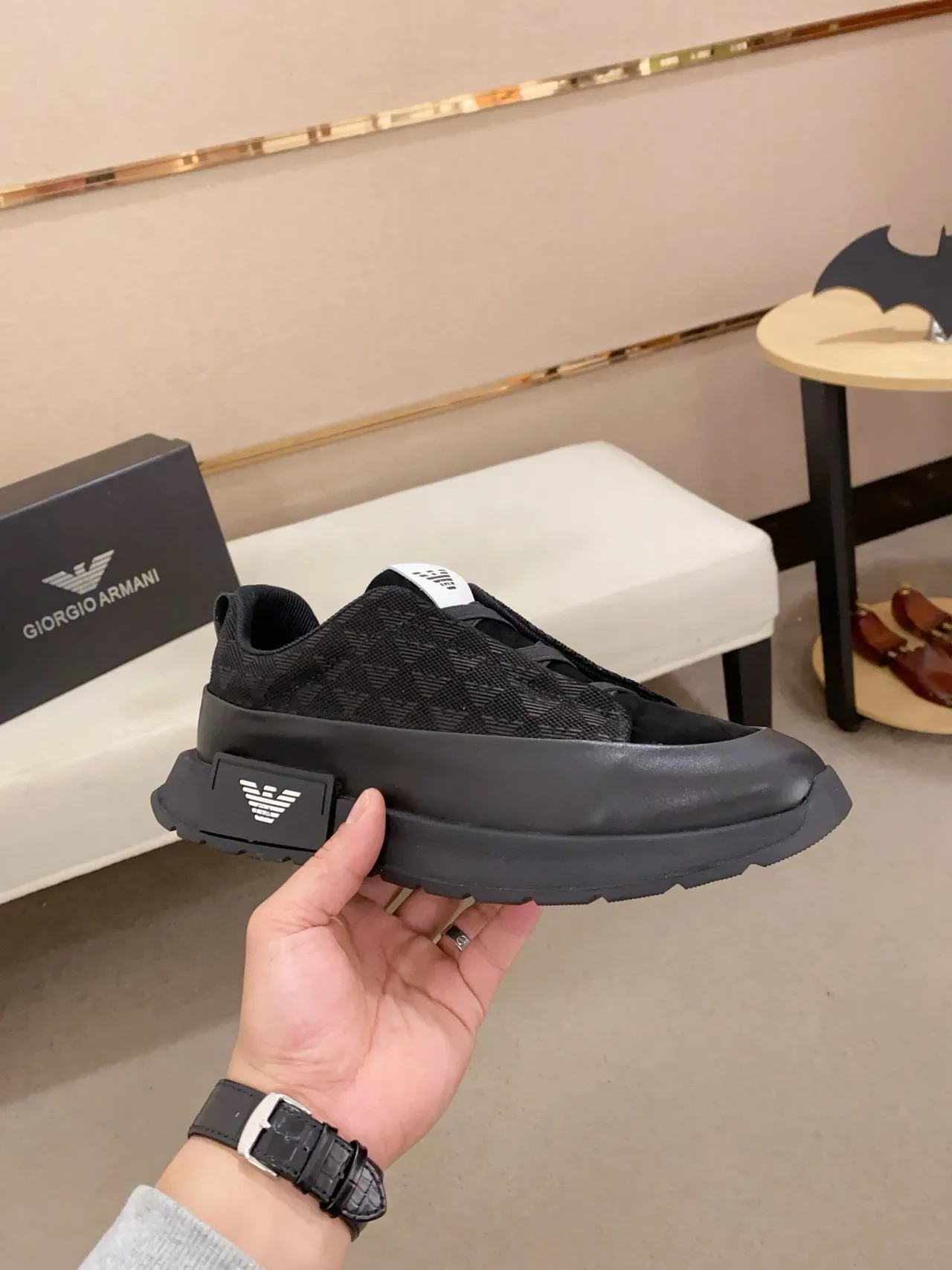 Emporio Armani أحذية رياضية سوداء أحادية اللون نمط حياة slip-on 5