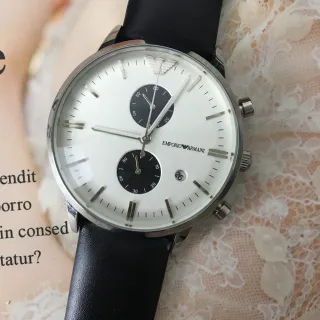 Emporio Armani Chronograph White Dial Black Leather Strap Quartz Watch