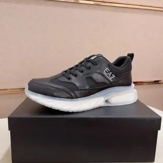 Emporio Armani EA7 Black Leather-Mesh Lifestyle Sneakers