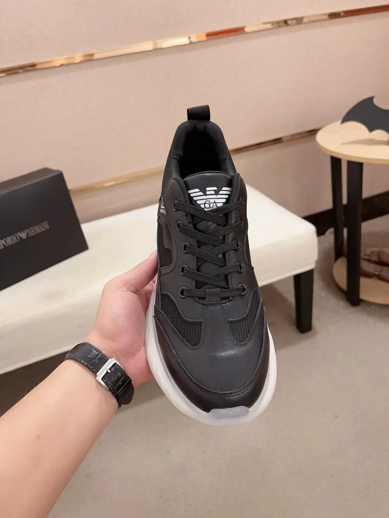 Emporio Armani EA7 Black Leather-Mesh Lifestyle Sneakers 2