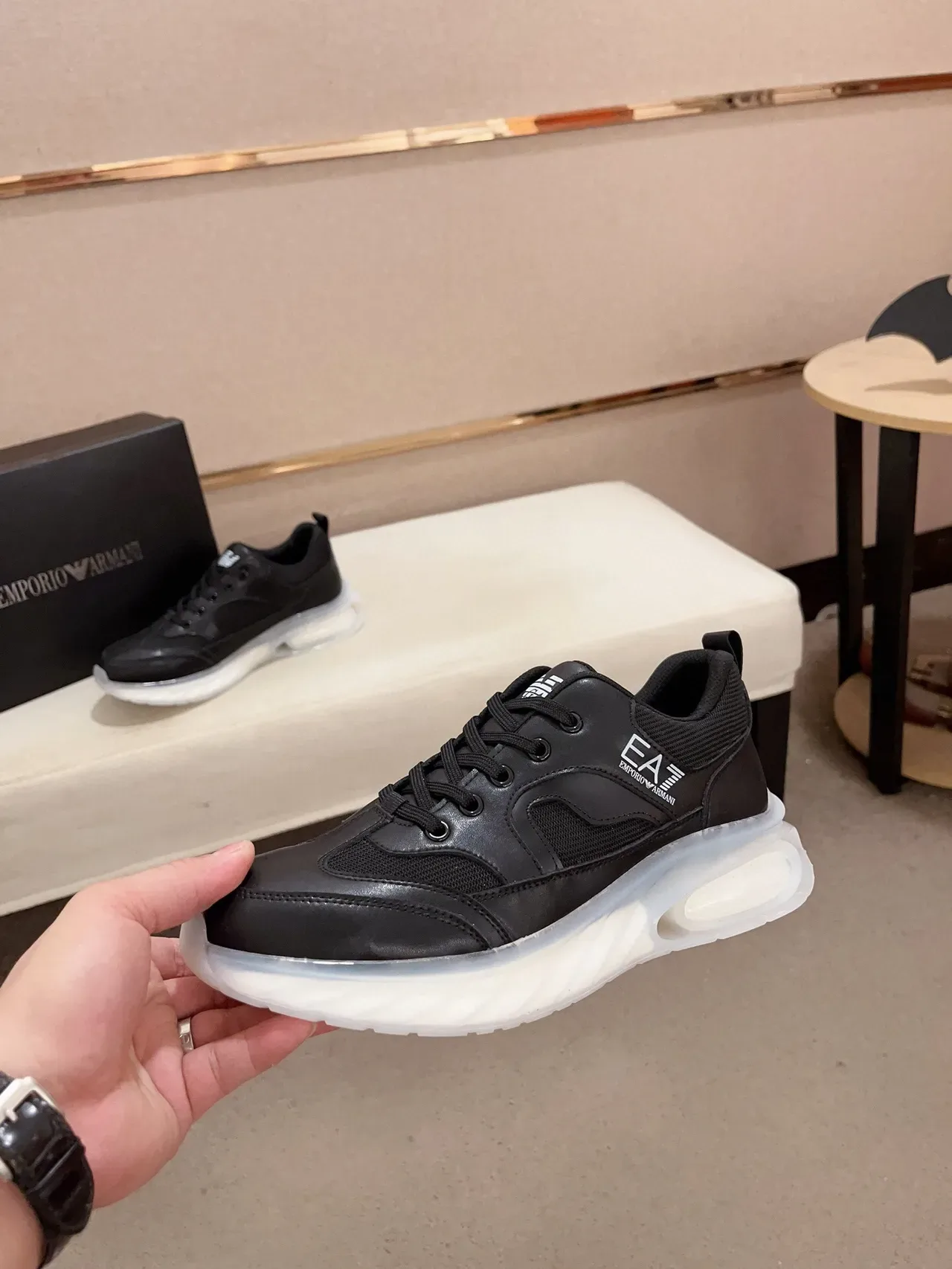 Emporio Armani EA7 Black Leather-Mesh Lifestyle Sneakers 3