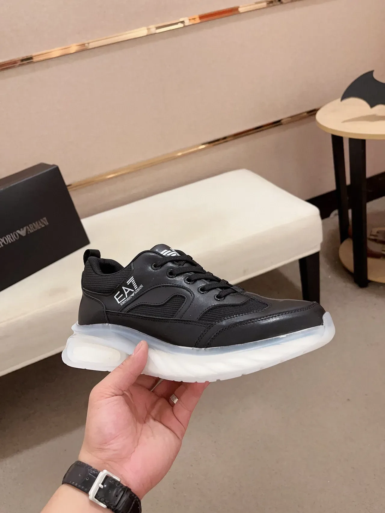 Emporio Armani EA7 Black Leather-Mesh Lifestyle Sneakers 4