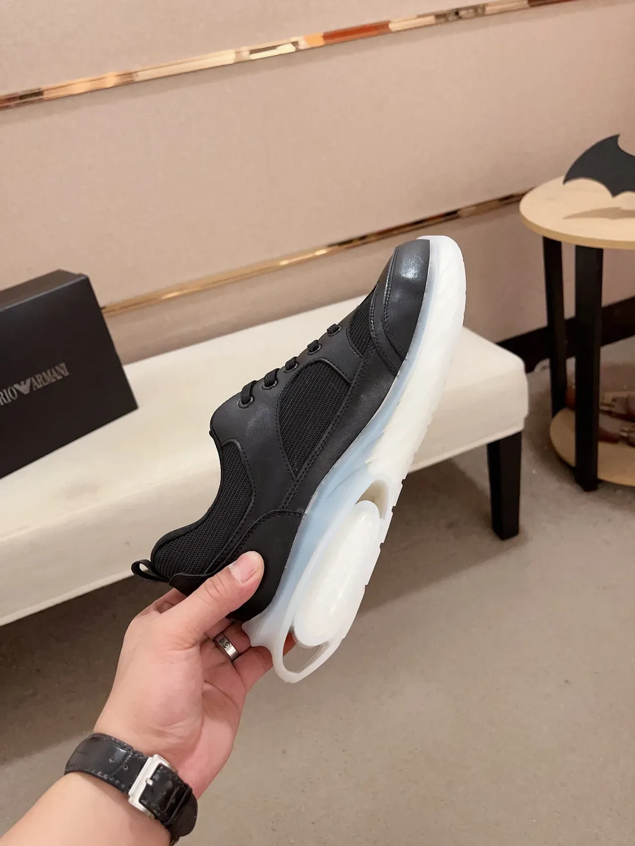 Emporio Armani EA7 Black Leather-Mesh Lifestyle Sneakers 5