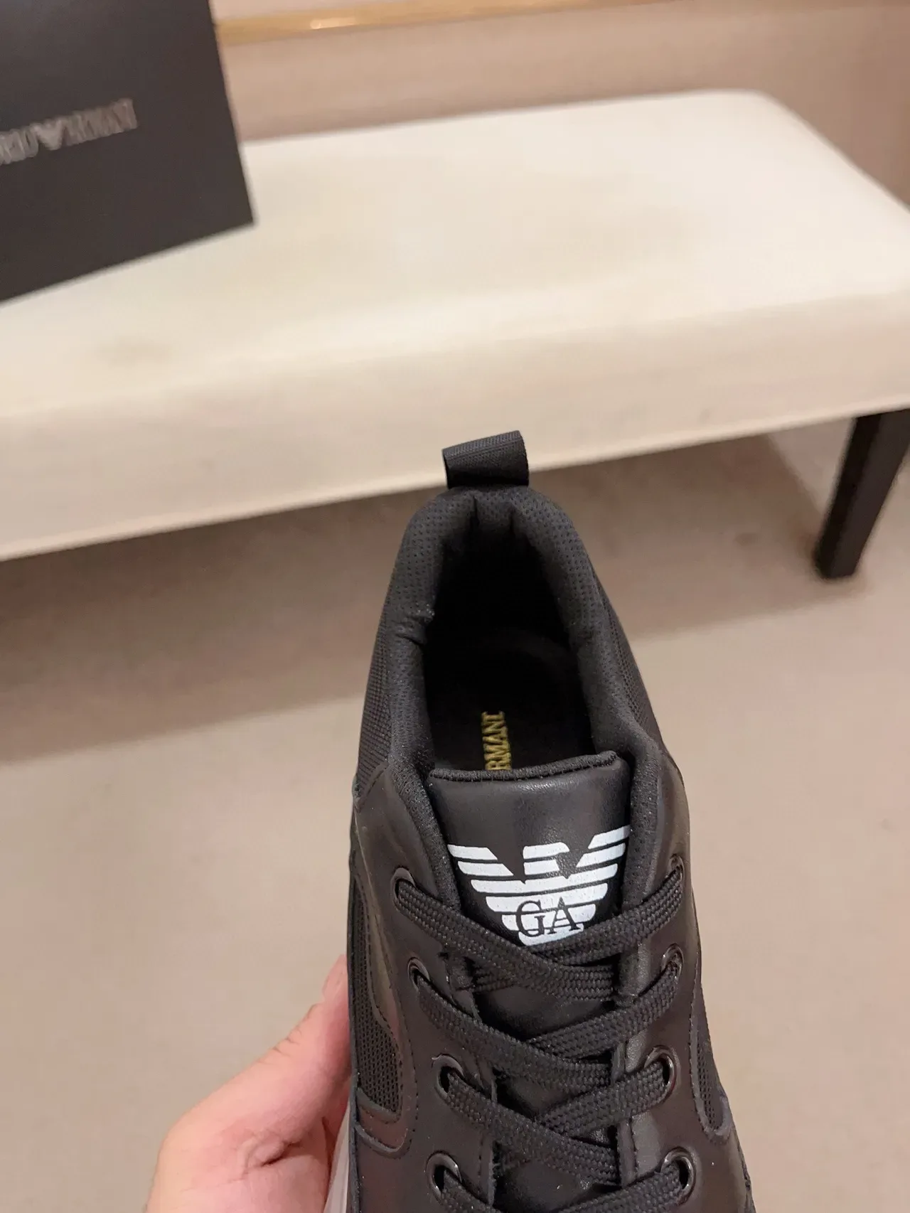 Emporio Armani EA7 Black Leather-Mesh Lifestyle Sneakers 6