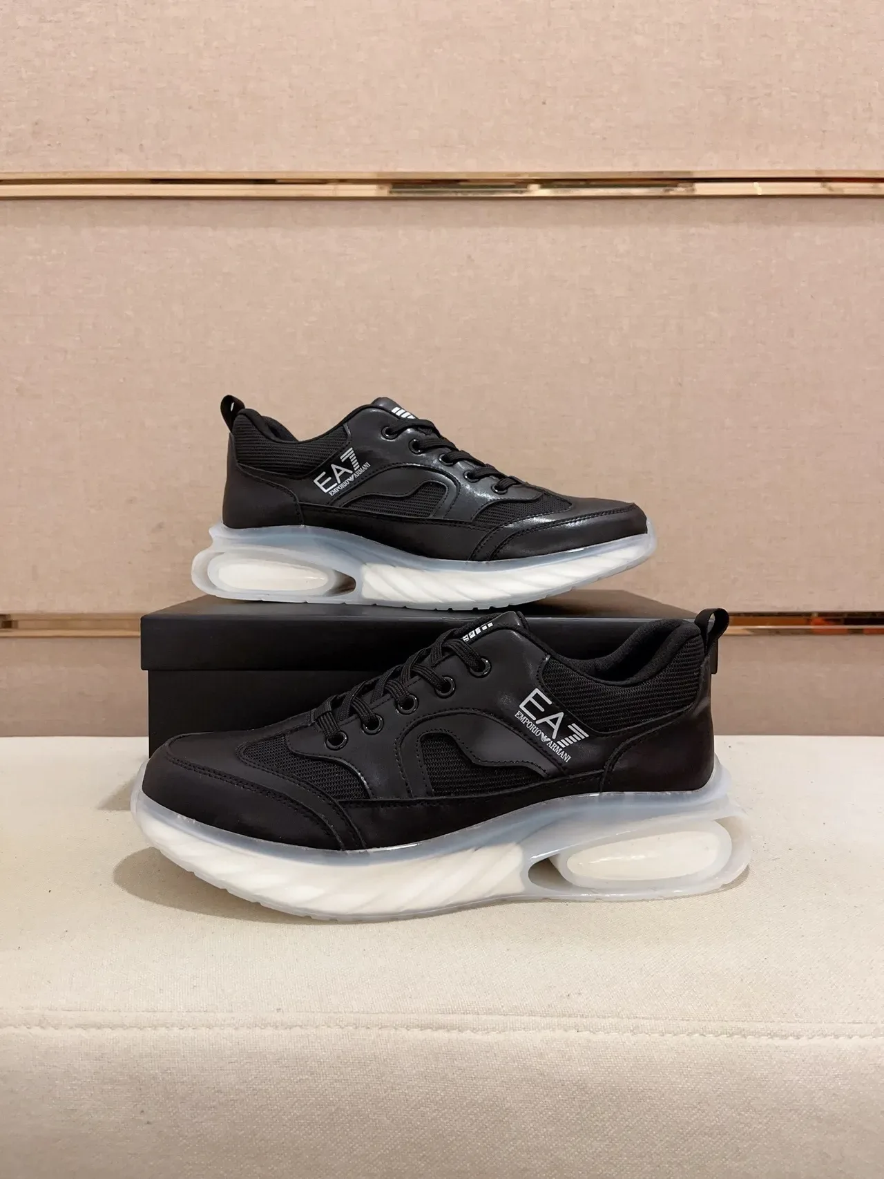 Emporio Armani EA7 Black Leather-Mesh Lifestyle Sneakers 7