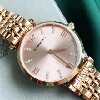 Emporio Armani Gold Pink Rose Metal Sunray Dial Quartz Watch