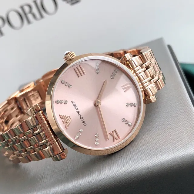 Emporio Armani Gold Pink Rose Metal Sunray Dial Quartz Watch 2