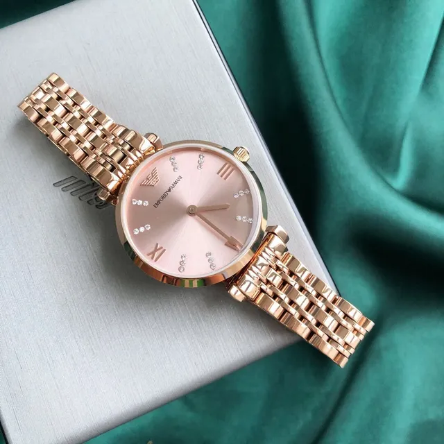 Emporio Armani Gold Pink Rose Metal Sunray Dial Quartz Watch 7