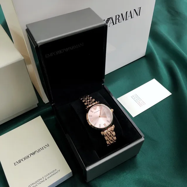 Emporio Armani Gold Pink Rose Metal Sunray Dial Quartz Watch 8