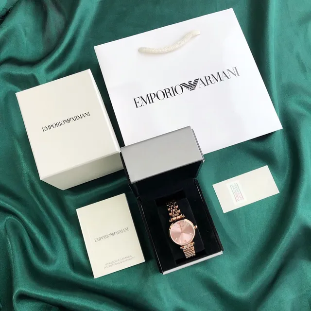 Emporio Armani Gold Pink Rose Metal Sunray Dial Quartz Watch 9