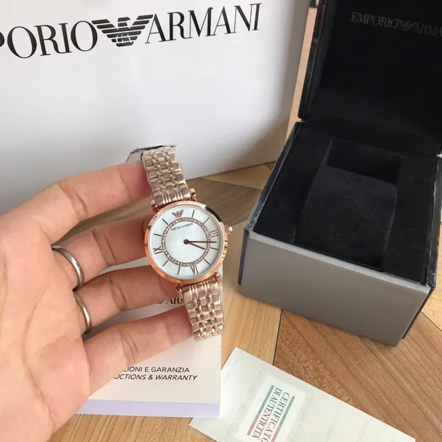 Emporio Armani ذهب أبيض وردي ستيل مقاوم للصدأ وجه لؤلؤي كوارتز 7