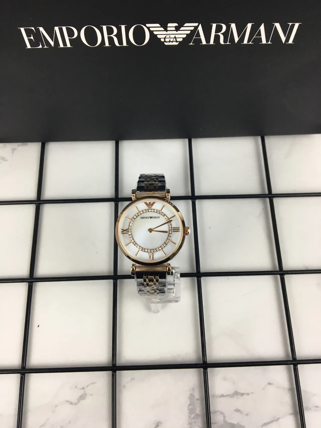 Emporio Armani ذهب أبيض وردي ستيل مقاوم للصدأ وجه لؤلؤي كوارتز 12