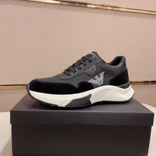 Emporio Armani Lifestyle Sneaker Black White Mixed-Material Upper Asymmetric Chunky Sole Lifestyle Sneakers