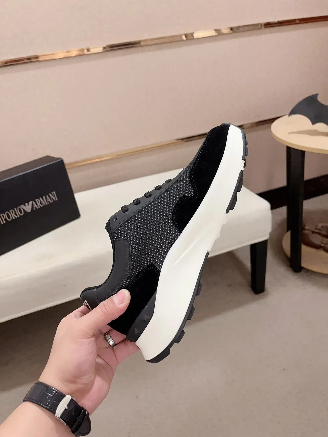 Emporio Armani Lifestyle Sneaker Black White Mixed-Material Upper Asymmetric Chunky Sole Lifestyle Sneakers 5