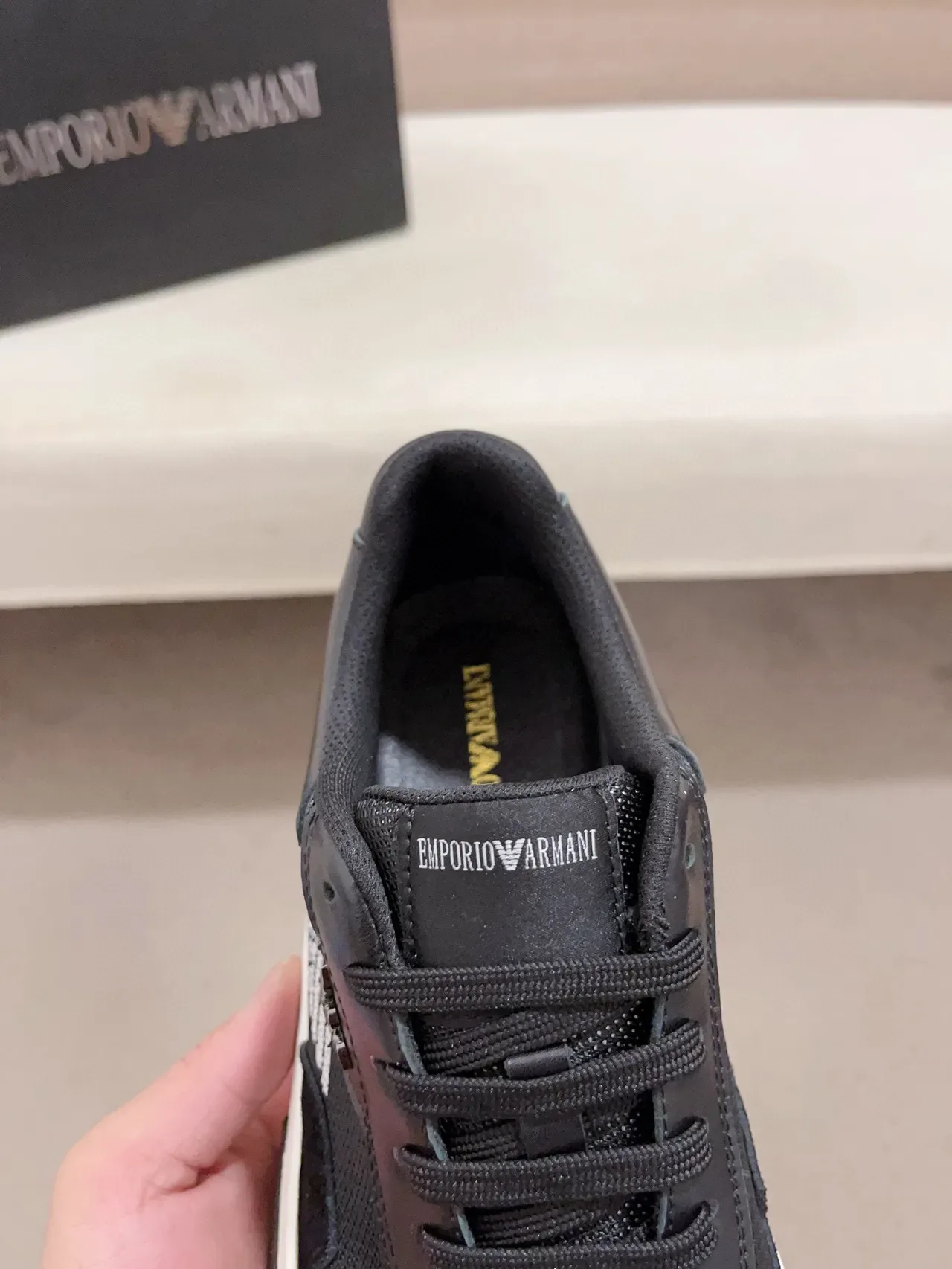 Emporio Armani Lifestyle Sneaker Black White Mixed-Material Upper Asymmetric Chunky Sole Lifestyle Sneakers 6