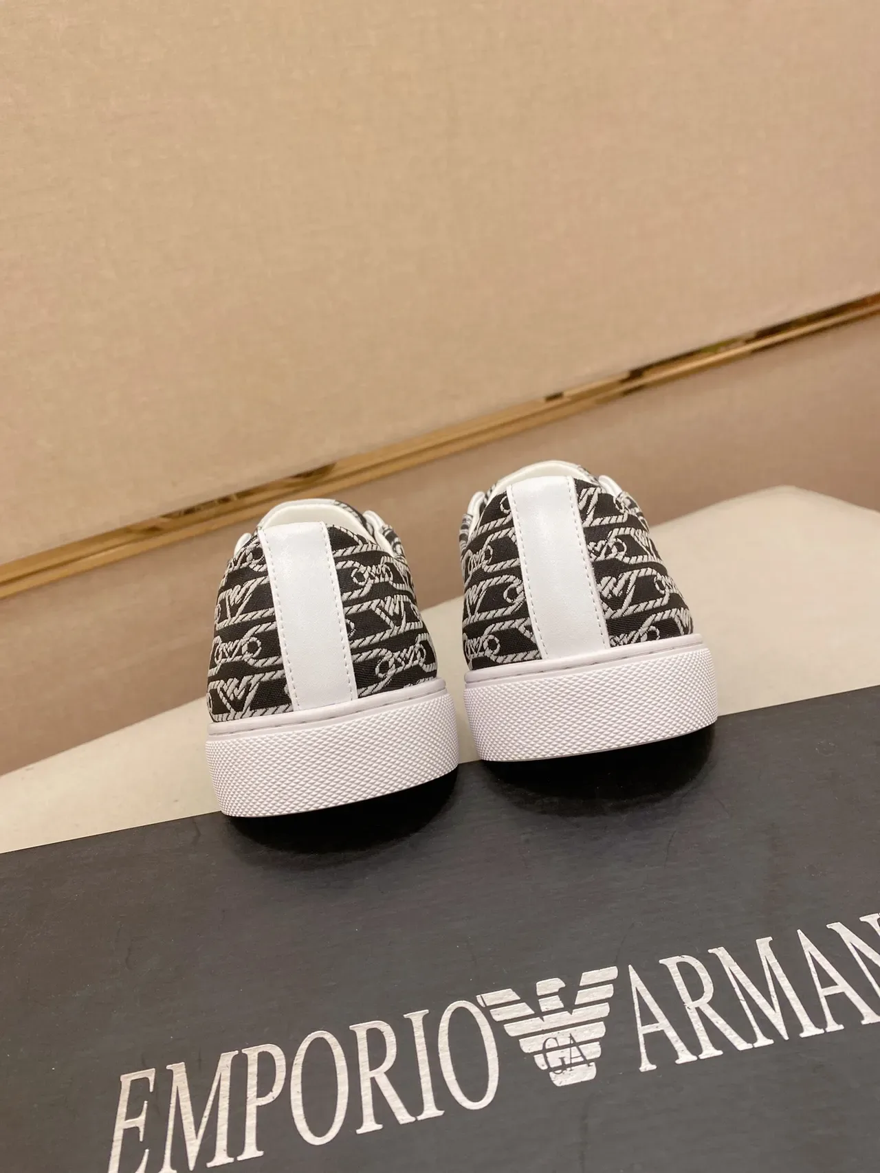Emporio Armani Monogram-Print White-Accent Lifestyle Sneakers 3