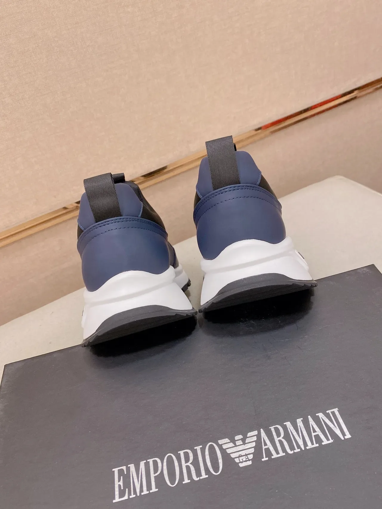Emporio Armani Navy Black Slip-On Mesh-and-Synthetic Upper Sneakers 2
