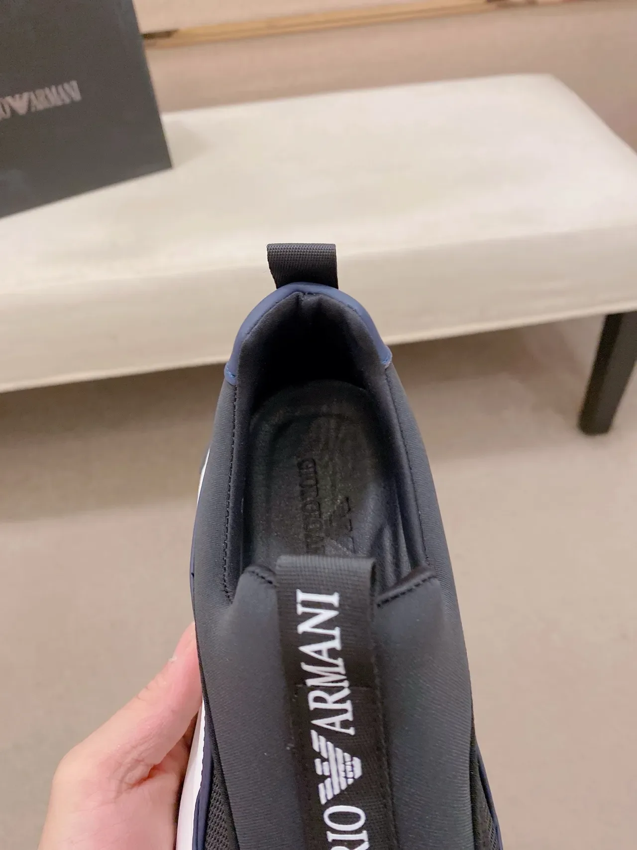 Emporio Armani Navy Black Slip-On Mesh-and-Synthetic Upper Sneakers 3