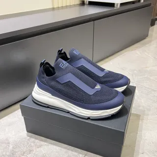 Emporio Armani Navy White Knit Upper Slip-On Construction Sneakers