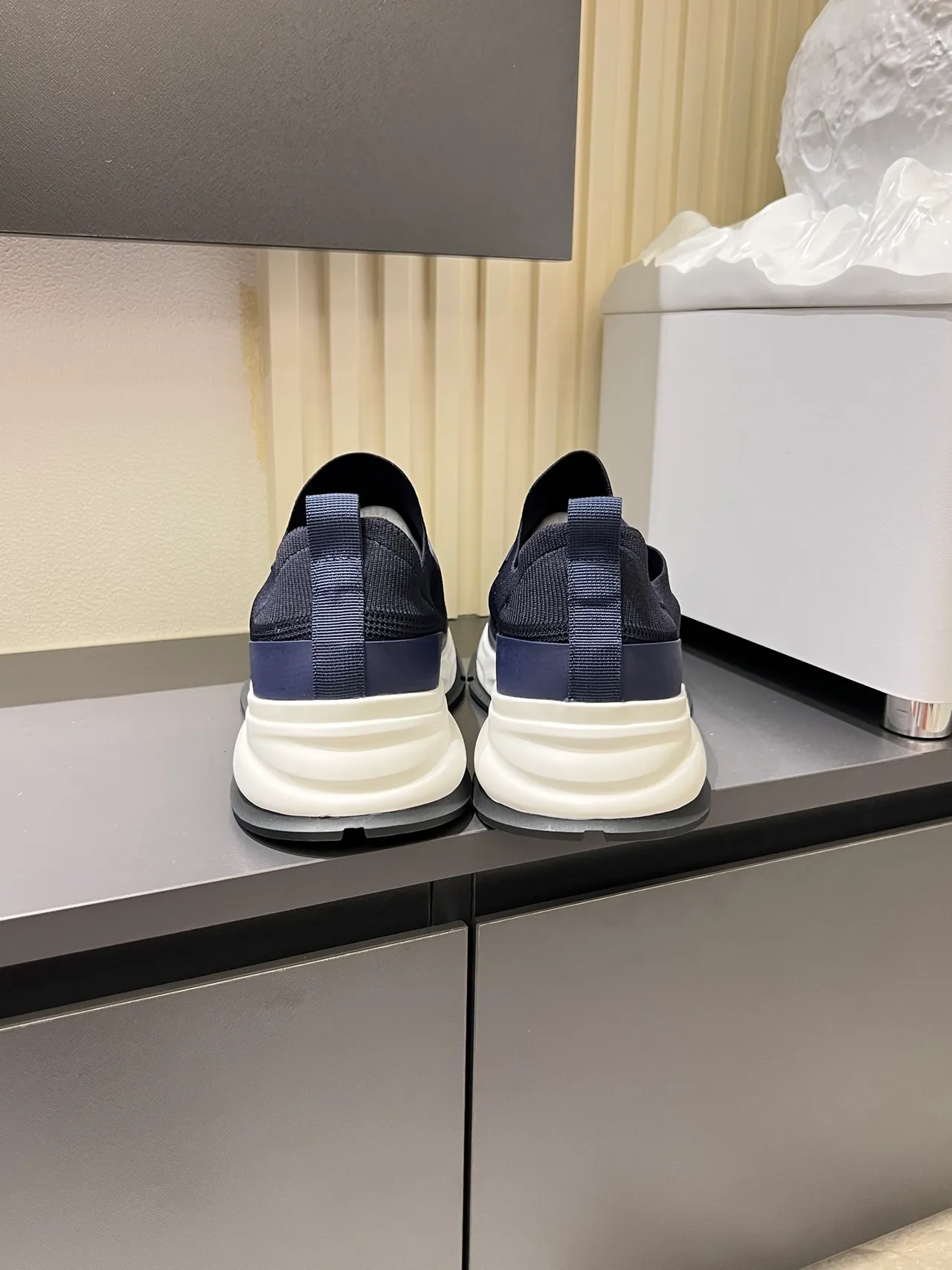 Emporio Armani Navy White Knit Upper Slip-On Construction Sneakers 2